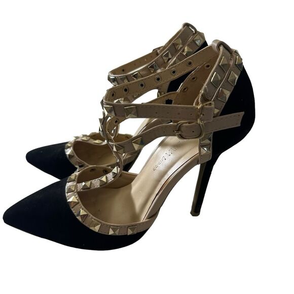 Wild Diva ADORA-64 Sexy Studded Stilletto Heels Black and Tan‎ Size 7 - Picture 3 of 14